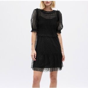 GAP Black Sheer Polka Dot Mini Dress Size Medium petite AO0140